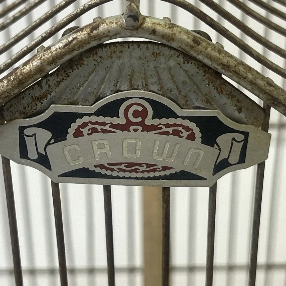 Vintage CROWN Wire Bird Cage w Original Feeder Trays &‎ Slide Tray Hang Hook